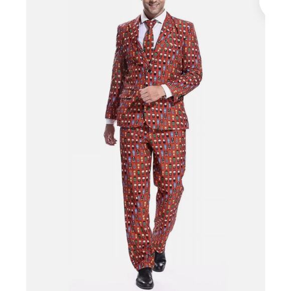 You Look Ugly Today Marvel Mini Figures Holiday Suit Mens Sz L Red Fun Christmas - Picture 7 of 7